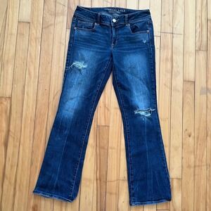 American Eagle Outfitters Kick Boot Jeans Dark Wash Distressed Size 8